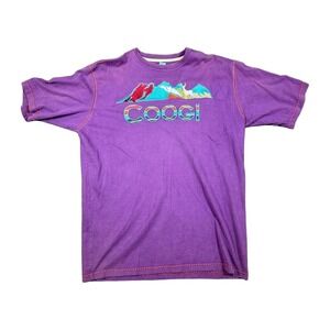 COOGI Mens XXL Purple Embroidered Mountain Deer Graphic T-Shirt Contrast Stitch